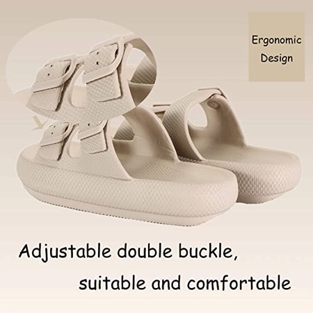 

Wish Pillow Slippers for Women and Men Cloud Slippers Non Slip Quick Drying Bathroom Shower Slippers Open Toe Soft Thick Slippers（Beige） S3202