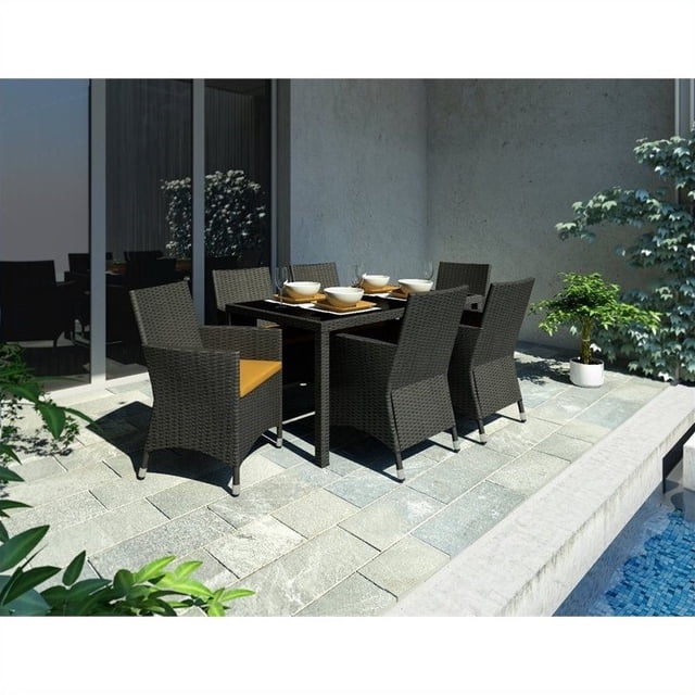 CorLiving Parc Terrasse 7 Pièce en Osier Patio Ensemble en Noir