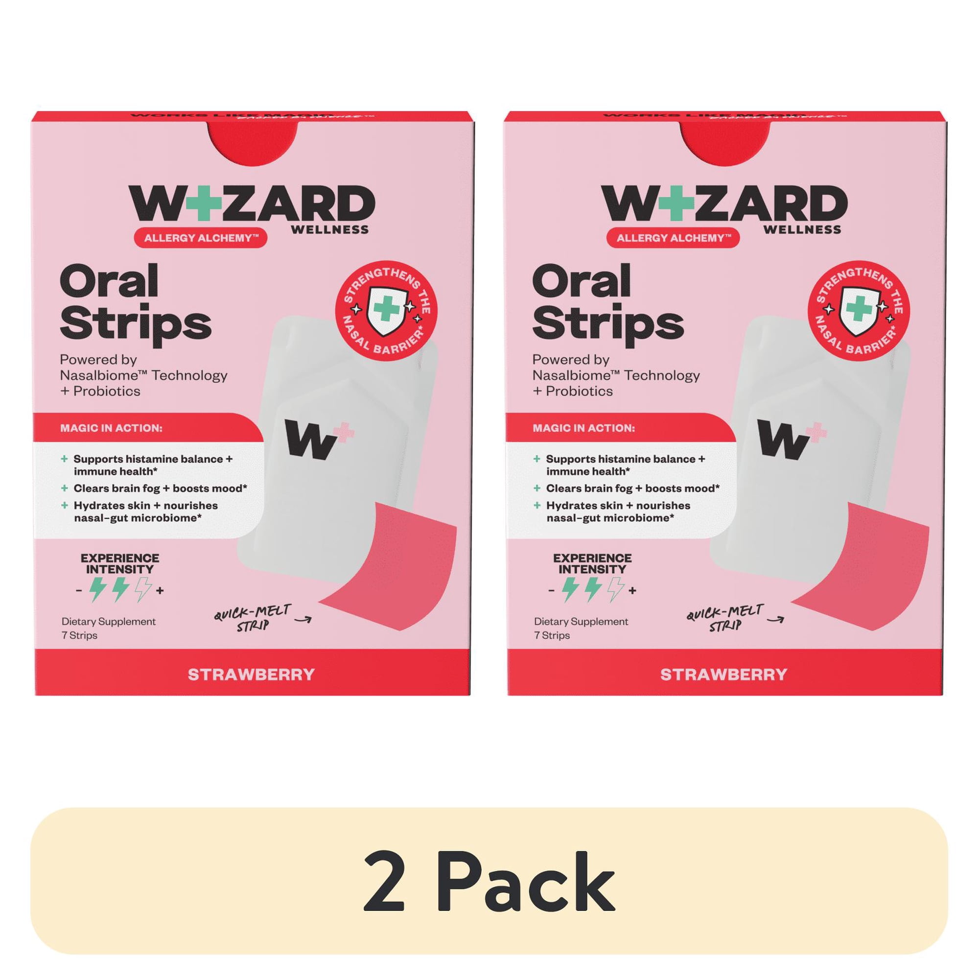 (2 pack) Wizard Wellness Daily Oral Strips, Antihistamine Allergy Support Strips, Strawberry, 7 Count