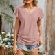 thumbnail image 2 of Blusa de Manga Corta, Color Sólido Casual, Camiseta de Bolsillo con Cuello en V para las Mujeres, 2 of 9