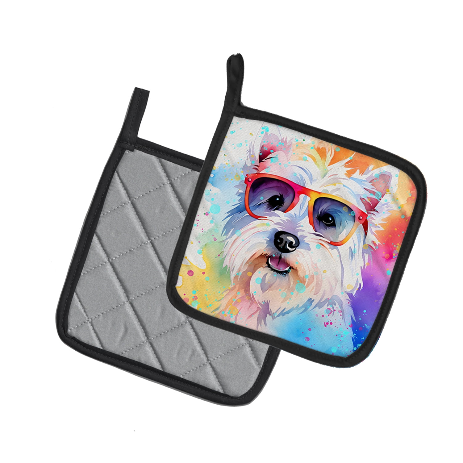 Westie Hippie Dawg Pair of Pot Holders 7.5 in x 7.5 in