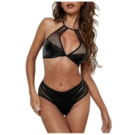 

Lingerie For Women Underwear Women S Sleepwear Women Leather Hollow Out Bandage Temptation Babydoll Panties Underpants Suit Cutout Faux Patent Strap Mesh Mesh Set Two Piece XXL