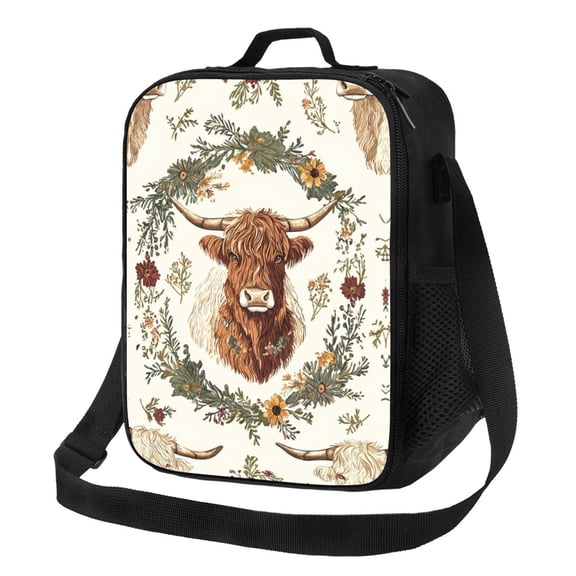 Highland Cow Lunch Bag Reusable Lunch Box Insulated Tote Bag with Adjustable Shoulder Strap