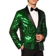 thumbnail image 4 of INSPIRE CHIC Sequin Tuxedo for Men's Argyle Pattern Peak Lapel Prom Shiny Blazer M Green, 4 of 6