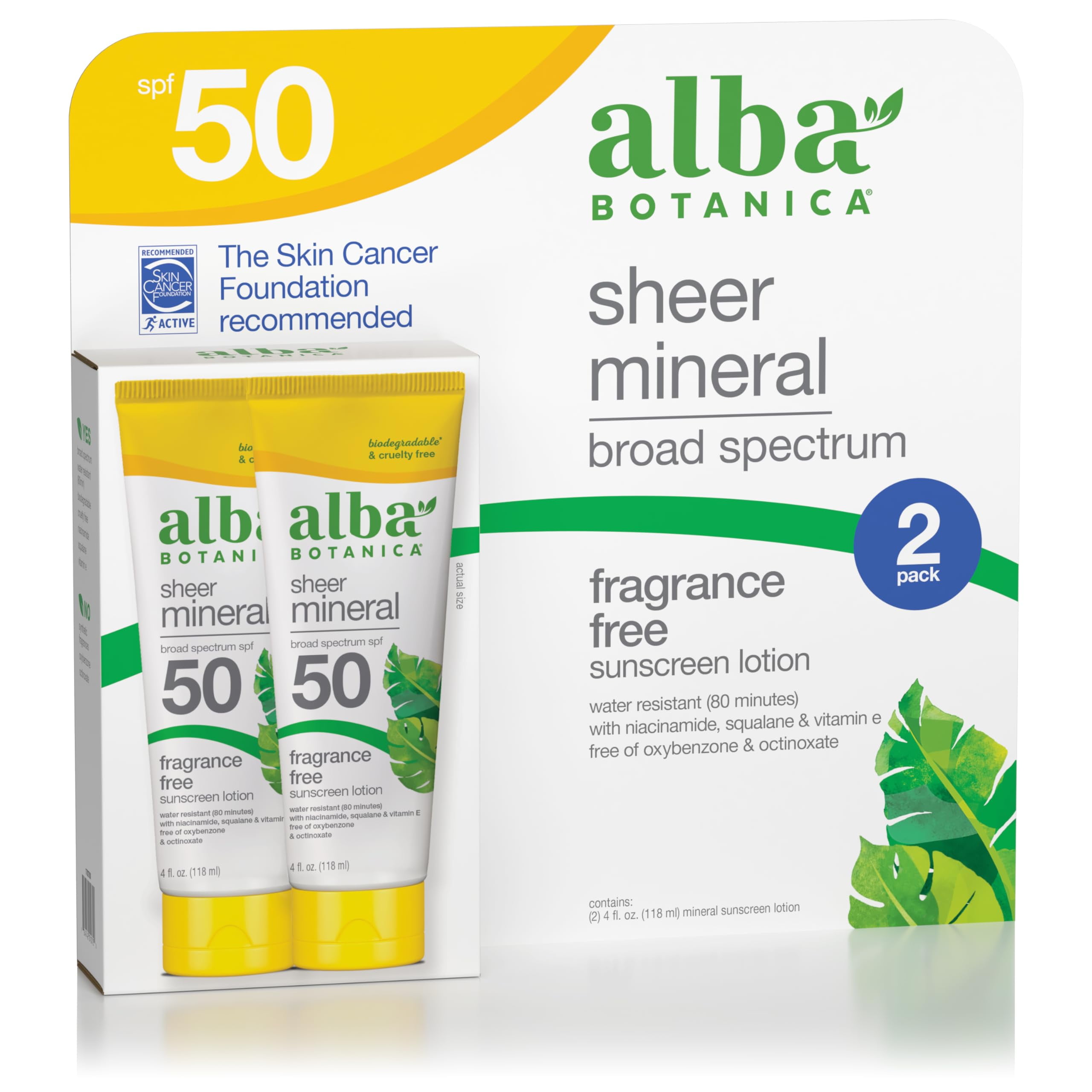 Alba Botanica - Sunscreen Lotion Mineral Formula Spf 50 - 1 Each-3 Fluid Ounces - Pack of 2