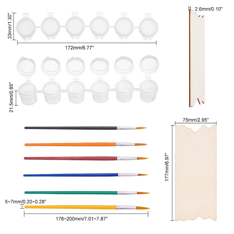 DIY Colored Drawing Wood Crafts with Wood Cabochons Plastic Art Brushes Pen Value Sets & Empty Paint Palette Mixed Color 178~200x5~7mm for DIY