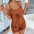 thumbnail image 2 of VISALY Short Pajama Set for Women Plus Size Loungewear Lace Camisole Tank Tops Summer Sleeveless Vest Ribbed Nightwear Soft Sleepwear Leisure Suit Matching Pajama Set Brown S, 2 of 5