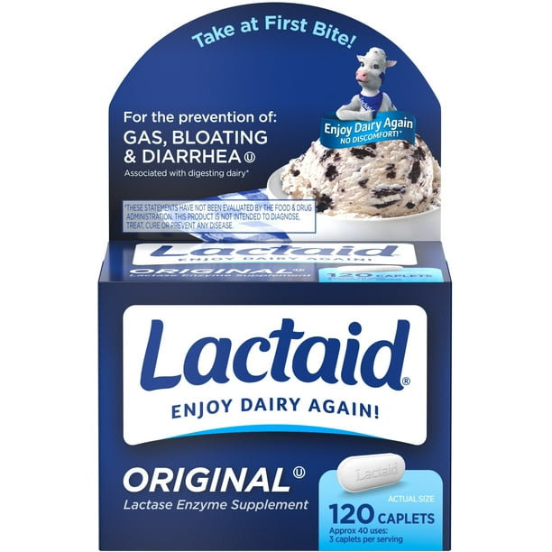 Lactaid Original Strength Lactase Enzyme Supplement, Caplets 120 Ea