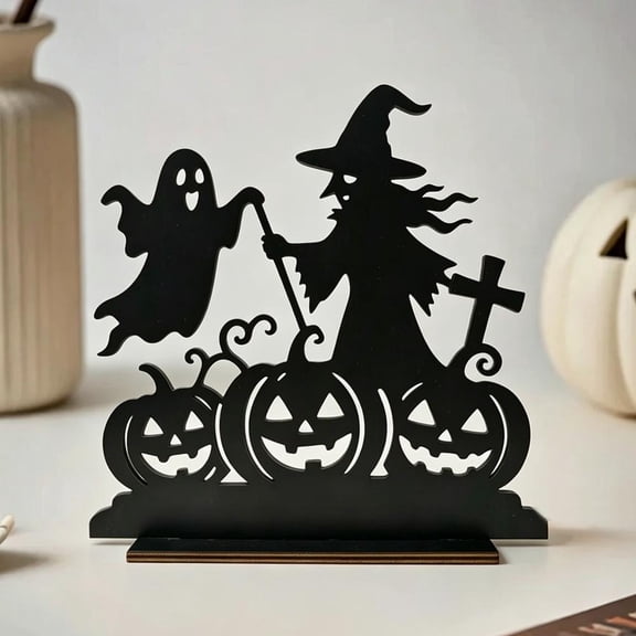 Halloween Decorations Indoor House Lights, Wooden Halloween Themed Signs, Battery Operated Light Up Farmhouse Centerpiece Decor for Home Kitchen Table Shelf Decor