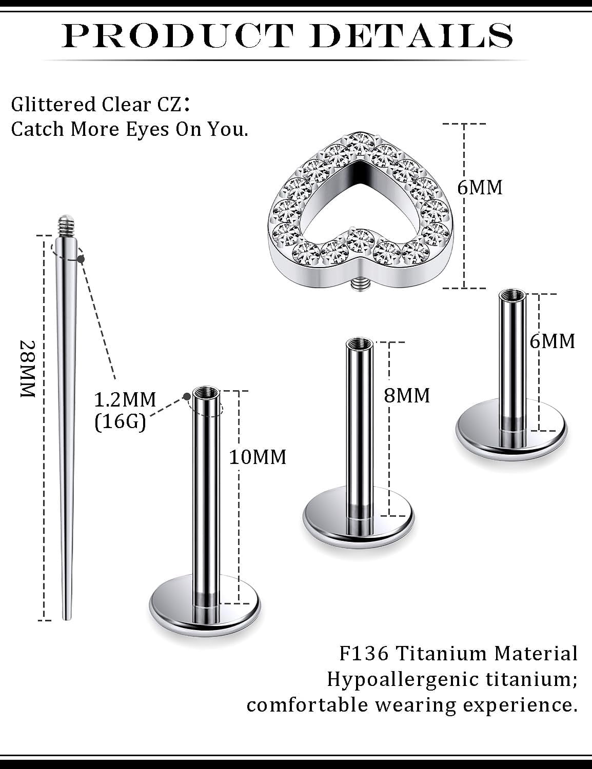 16G Quality G23 Titanium Tragus Conch Helix Piercing Jewelry Internally Threaded Flat Back Cartilage Earrings Forward Helix Earrings Medusa Labret Piercing Jewelry for Women Men Silver 6MM 8...[b272]