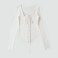 thumbnail image 1 of Ailaofu Women's Long Sleeve Cardigan Sweater V Neck Bow Tie Front Lightweight Shrug Sweater, 1 of 5