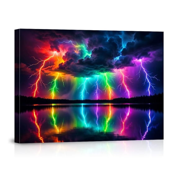 Rainbow Lightning Wall Art Colorful Storm Arts Vibrant Abstract Landscape Decor For Living Room Bedroom Modern Art Home, Unframed Paper Print