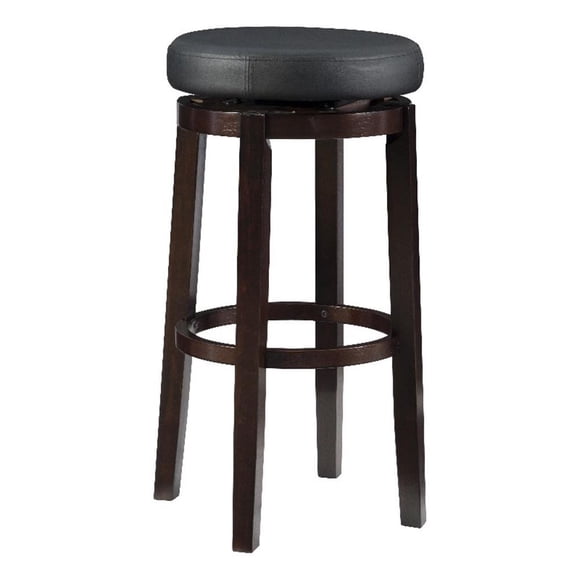Linon Maya 31" Black Faux Leather Swivel Bar Stool in Dark Brown Wood Frame