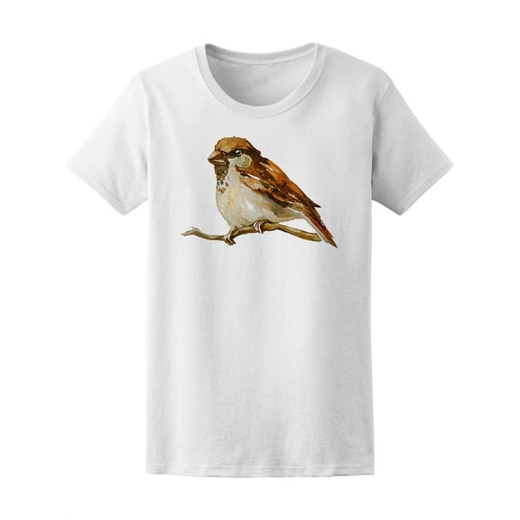 Cute Watercolor House Sparrow T-Shirt Women -Image by Shutterstock, Female XX-Large
