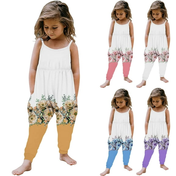 GERsome Toddler Baby Girls Jumpsuit One Piece Romper Sleeveless Spaghetti Straps with Pockets Summer Outfits Clothes 1-6 Years(Size 2-3 Years/Blue)