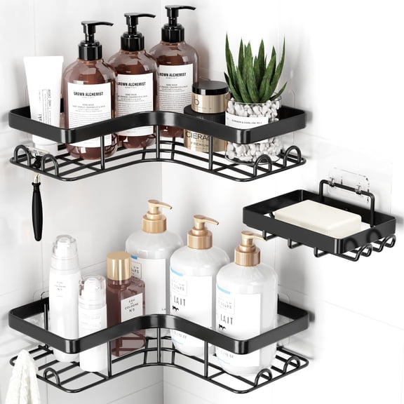 Sakugi Corner Shower Caddy Space Saving, 3-Pack Rustproof Organizer, Black