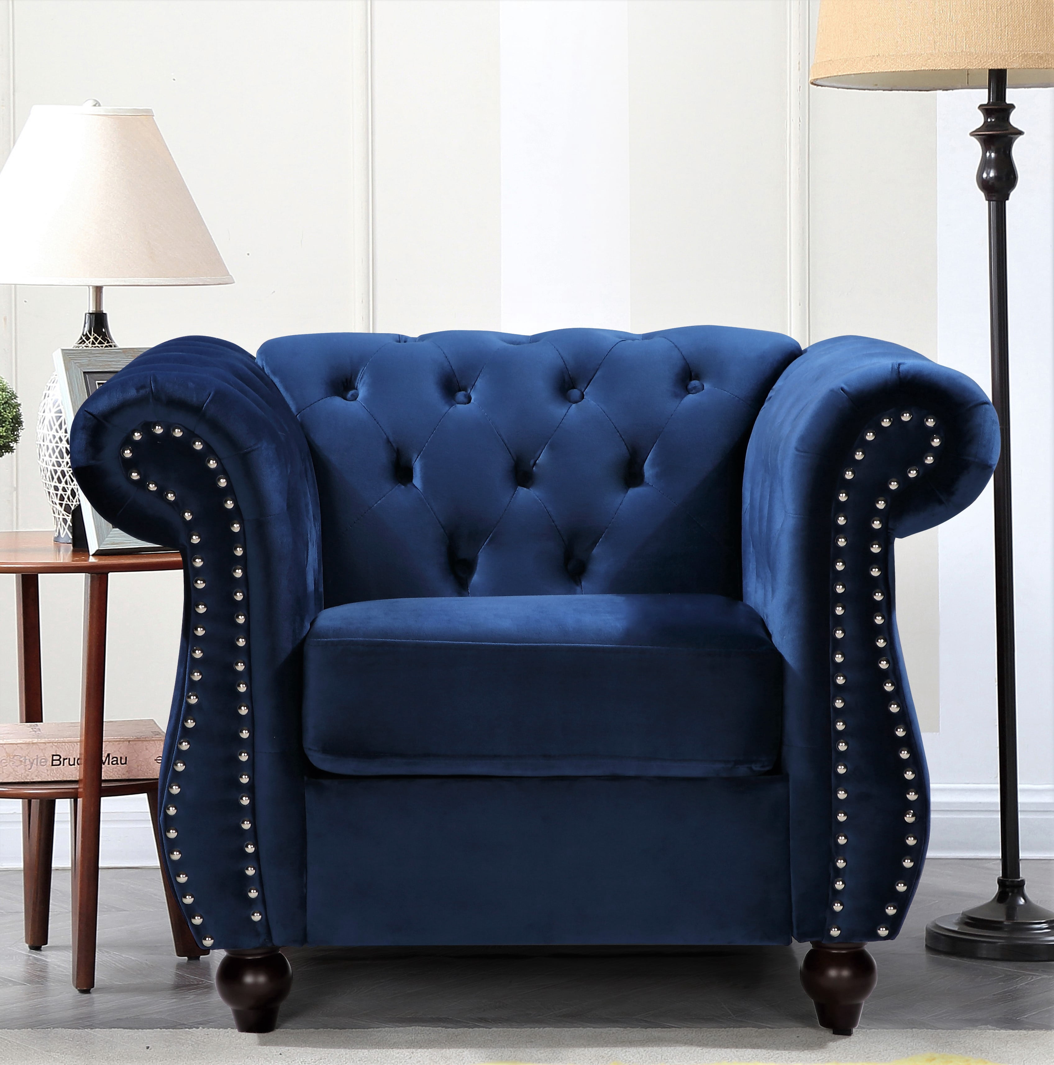Uspridefurniture Fender 40.6'' Wide Tufted Velvet Chesterfield Chair -Blue