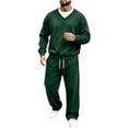 thumbnail image 3 of Men's 2 Piece Outfit Tracksuit Sets,Long Sleeve V Neck Sweatshirt and Wide Leg Sweatpants,Solid Color Casual Loungewear Sweatsuit Set for Spring Fall Daily Wear, 3 of 6