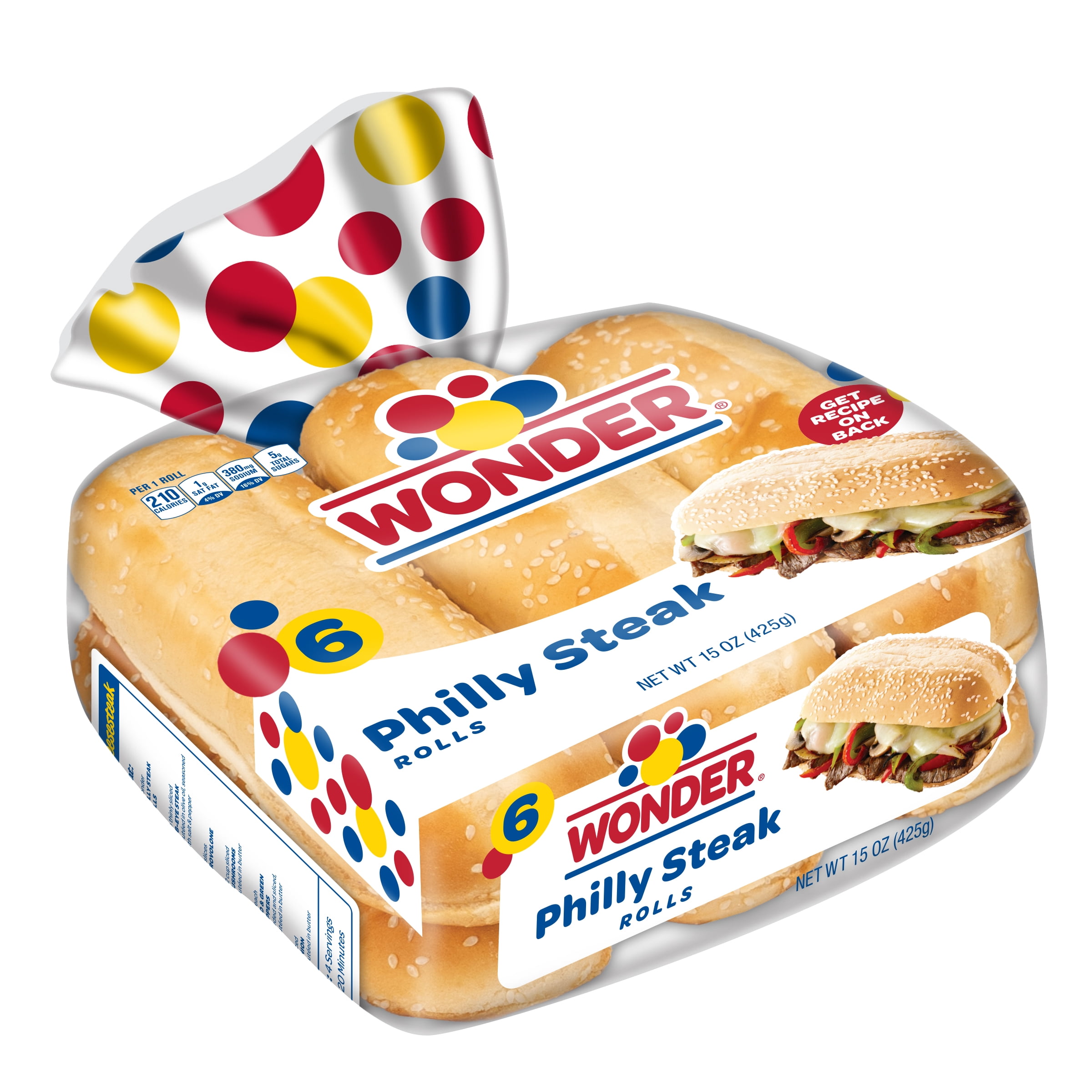 Wonder Bread Philly Steak Rolls, White Bread Sub Rolls, 15 ounce, 6 Count