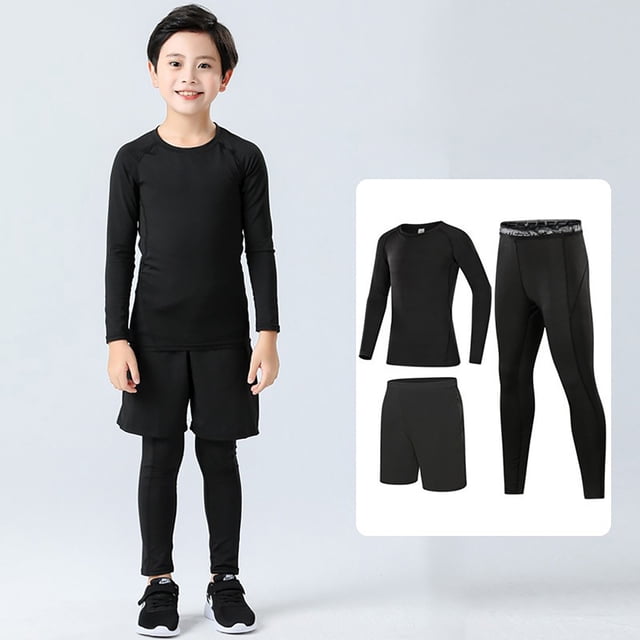 Boys Outfits&Set - Base Layer Athletic Compression Leggings and Shirts Thermal Underwear Set for Running and Active Play