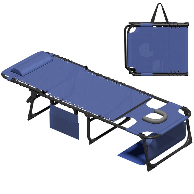 Lacoo Teslin Foldable Lounge Chair, Outdoor Chaise Lounge with Sauna, 5-Position Adjustable Beach Chair, Blue