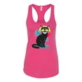thumbnail image 2 of Wild Bobby, Cool California Beach Kitten Silhouette Sun Cat | Womens Cat Lover Jersey Racerback Tank Top, Raspberry, Small, 2 of 4