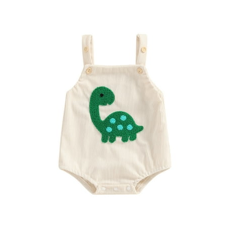 

Mioliknya Baby Romper Sleeveless Dinosaur/Shark Embroidery Button Romper