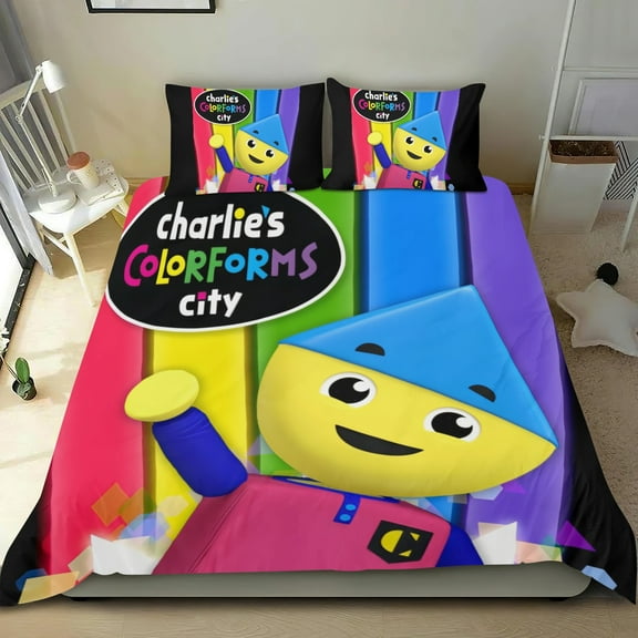Bedding Set For Charlie's Colorforms City Comforter Cover Set Cute Duvet Cover Sets Super Soft Teens Bedding Set Kids Bedroom Gifts,1 Duvet Cover with 2 Pillowcases Twin 3 Piece