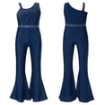 thumbnail image 2 of iiniim Girls Shiny Sleeveless Romper Dancewear Jumpsuit Bell-bottoms Pants Bodysuit 6-16 A Navy Blue 16, 2 of 7