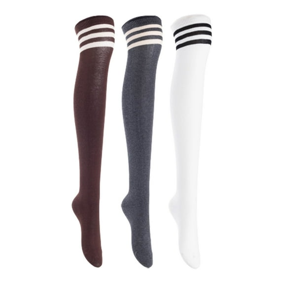 Lian LifeStyle Women's 3 Pairs Adorable Comfortable Soft Thigh High Over Knee High Cotton Socks, Size 6-9, JMYP1022 Coffee, DarkGrey, White