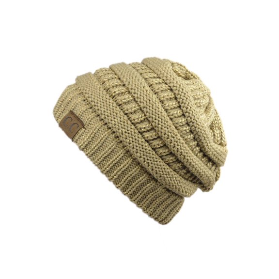 Trendy Warm CC Chunky Soft Stretch Cable Knit Soft Beanie Skully, Gold