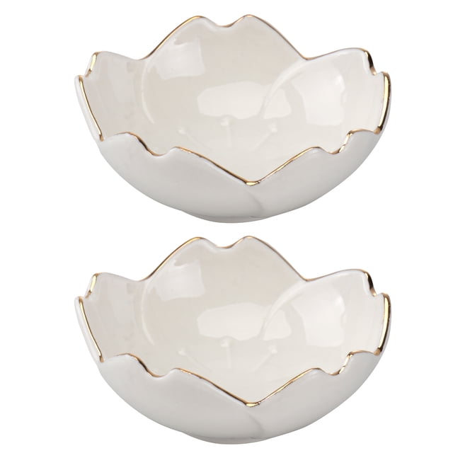 2PCS Flower Ceramic Seasoning Dipping Bowl Sakura Design Porcelain Sauce Dish Plate for Condiment Kitchen BBQ (Blanco)