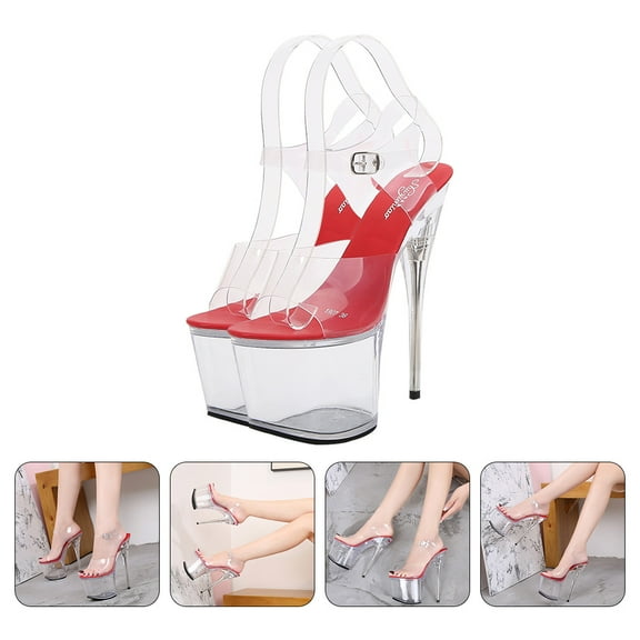 FOLOYORI 1 Pair Trendy Heels Transparent Super Heels Red Rubber Soles 9.432Inch