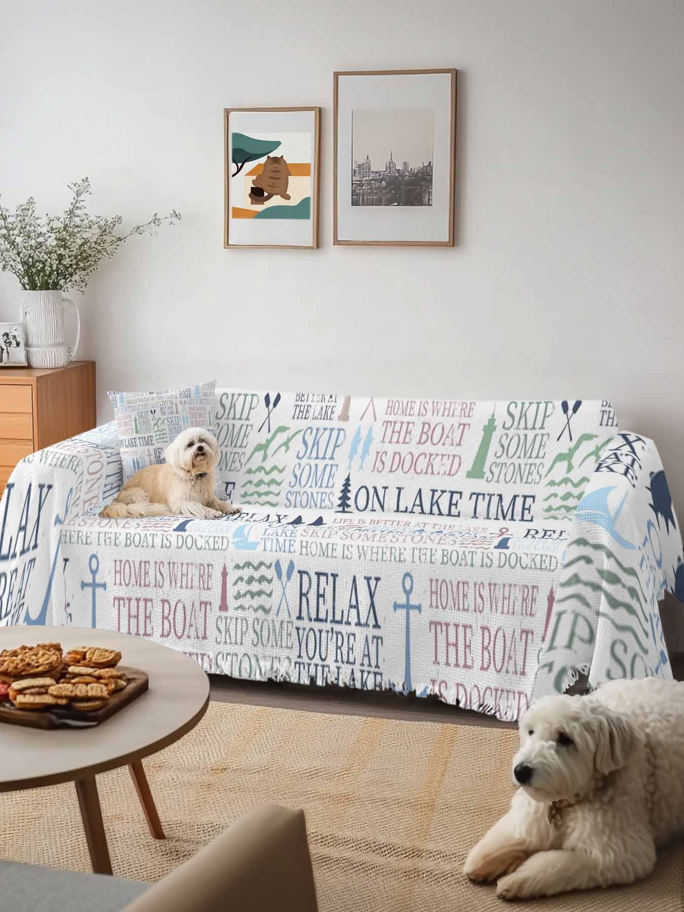 Ocean Nautical Couch Cover, Rustic Anchors Fish Oars Lighthouses Sofa Cover Blanket for Loveseat Couches, Sectional Sofa Slipcover Furniture Protector for Living Room Bedroom 71''x118''