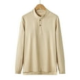 thumbnail image 2 of UVEASISHA Linen Henley Shirts for Men Big and Tall Stand Collar Button Up Shirt Side Slit Casual Regular Fit T-Shirt Solid Color Pullover Tops Beige 5XL, 2 of 4