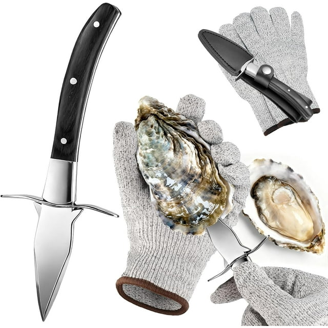 Professional Oyster Shucking Knife, 2CR13 Stainless Steel Oyster Knife, Sturdy Sharpness Opener for All Kinds of Shells, and Level 5 Cut Resistant Glove (XL)