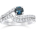 thumbnail image 1 of 3/4ct Blue & White Diamond Engagement Wedding Ring Set 14K White Gold, 1 of 4