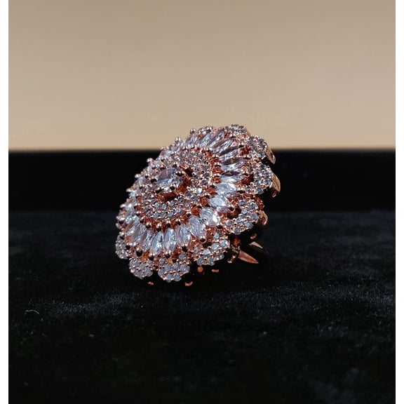 JYONA Rose Gold Cubic Zirconia Adjustable Multi-Tier Sunflower Cocktail Ring for Women. 1 Count Per Pack