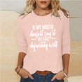 thumbnail image 1 of Honeeladyy - Blusas tipo túnica para mujer (2024), informales, de color liso, con estampado de letras, holgadas, de verano, con cuello redondo, para danza (rosa, talla S), 1 of 5