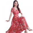 thumbnail image 3 of Robe Maxi Femmes Imprimé Floral Casual Split Beach Robe Dames Élégante Coton Vintage Boho Robes de Soirée, 3 of 7