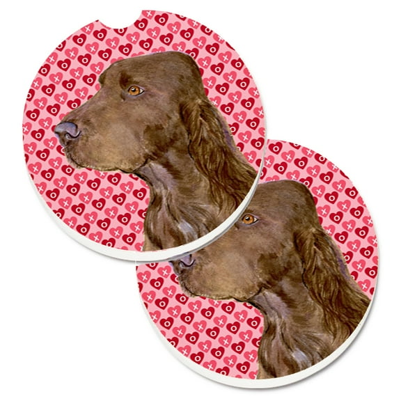 Field Spaniel Hearts Love and Valentines Day Portrait Set of 2 Cup Holder Car Coasters