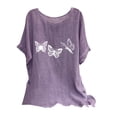 thumbnail image 3 of QATAINLAV T-Shirts d'Été de Plage pour Femmes Chic Décontracté Coton Lin Manches Courtes T-Shirts Coupe Ample Col Rond Chemisiers Mode 2025 T-Shirts à Imprimé Papillon Rabais de 90 % Liquidation Violet G, 3 of 8