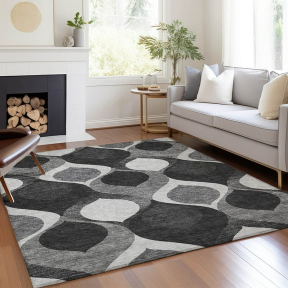 Addison Rugs Chantille Indoor/Outdoor Transitional Mid-century Modern Black Washable Rectangle Rug, 5' x 7'6"