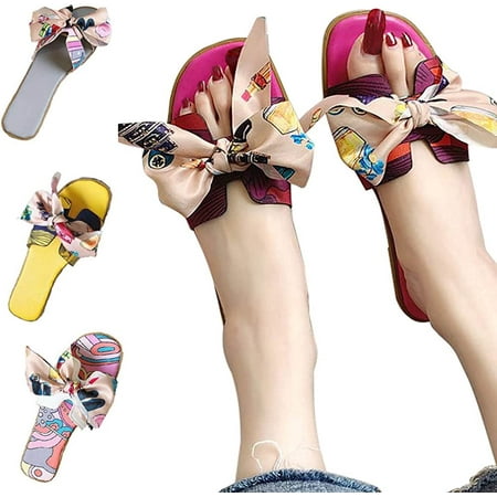 Women s Sandals Slippers Trendy Bow-knot Flat Sandals Open Toe Slip On Summer Casual Comfortable Outdoor & Indoor Shoes