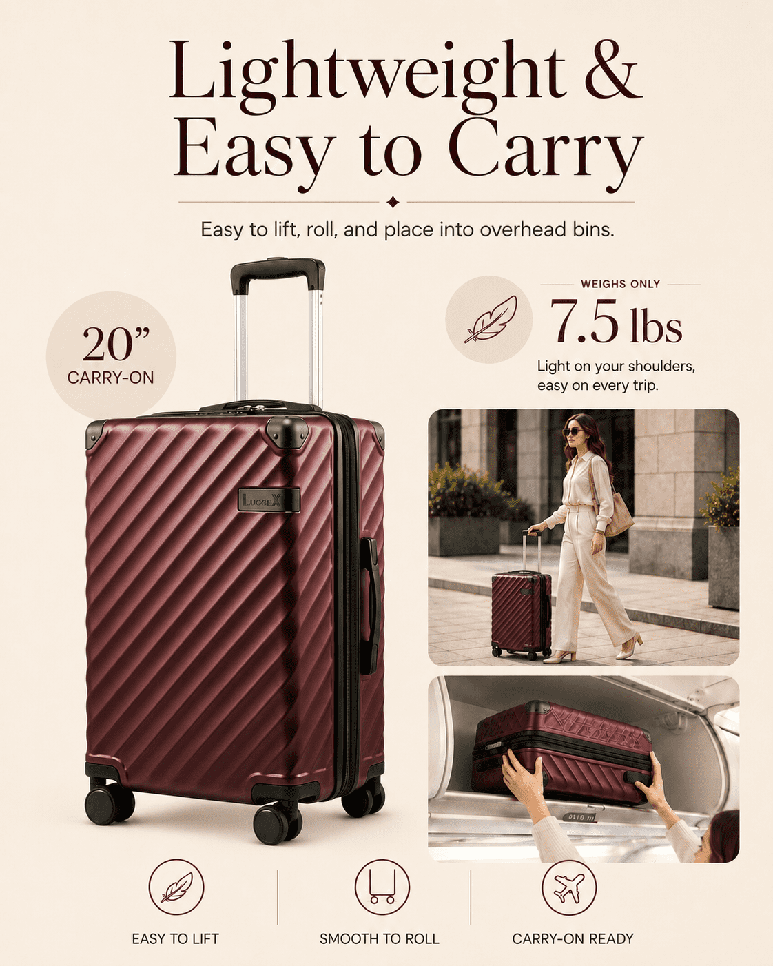 20" Carry-on Polycarbonate Expandable Hardshell Luggage,Cherry