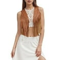 thumbnail image 6 of Weiqiqre Womens Jacket Sleeveless Vest Tassel Faux Leather Open Front 70S Hippie Jacket Cardigan, 6 of 8