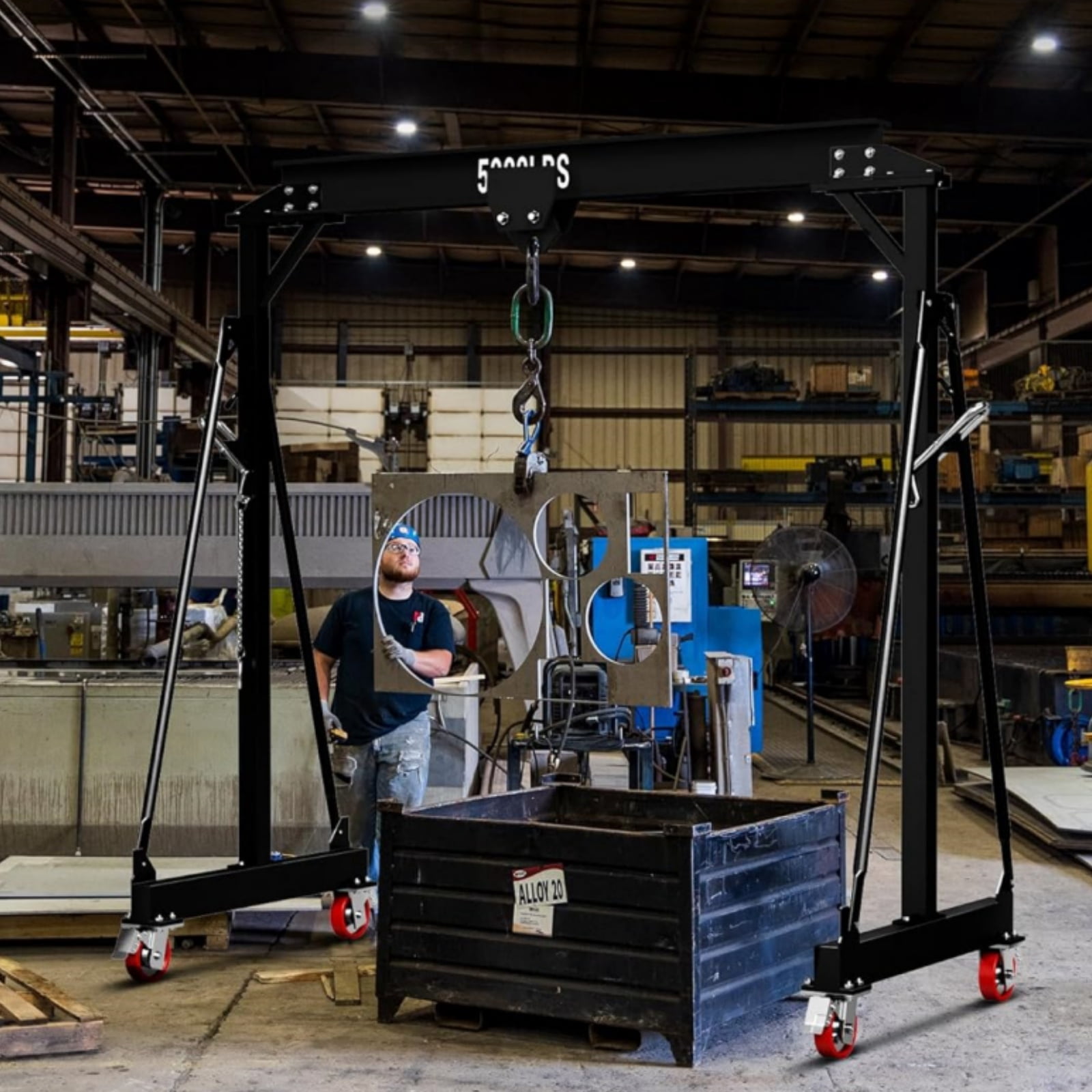 Rvchic 2 Ton Capacity Adjustable Gantry Crane, Portable Shop Lift Hoist Rated 5000 LB with Locking Wheels,8.53-12.47ft Adjustable Height for Warehouse