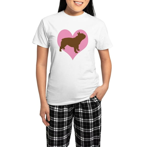 CafePress - French Bulldog & Heart Women's Light Pajamas - Women's Short Sleeve Print T-Shirt and Pants Light Cotton Pajama Set