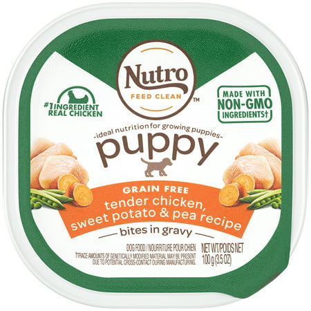 NUTRO PUPPY Grain Free Wet Dog Food Bites in Gravy Tender Chicken, Sweet Potato & Pea Recipe, 3.5 oz.