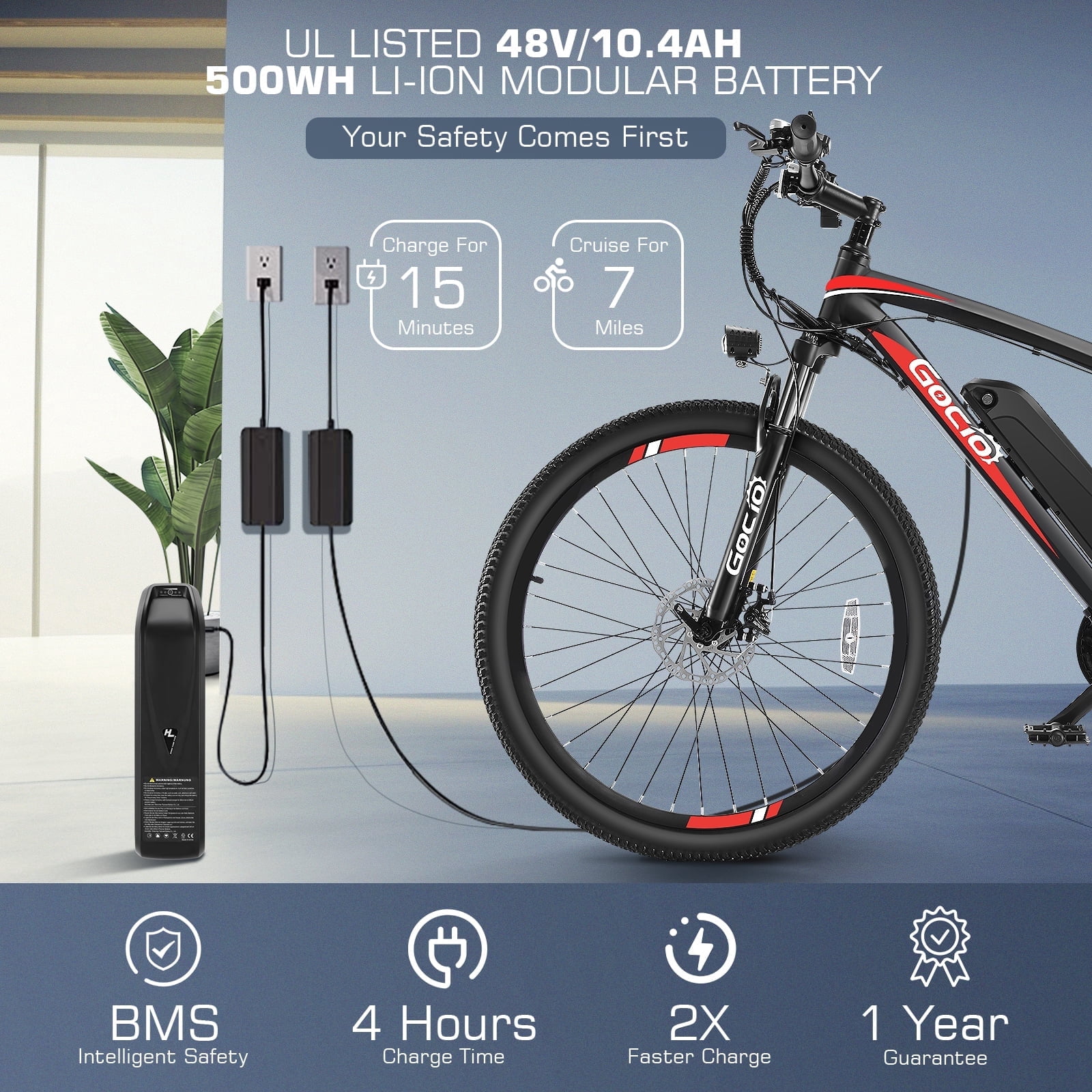 Gocio 27.5" Electric Mountain Bike for Adults, 750W Peak Motor, 48V 10.4Ah Battery, 20MPH, 21 Speed, Lockable Front Suspension, UL2849 Certified